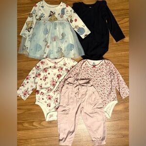 Girls 18M Disney Princess Outfit Bundle Dress Bodysuits Pants EUC Gap Cat & Jack